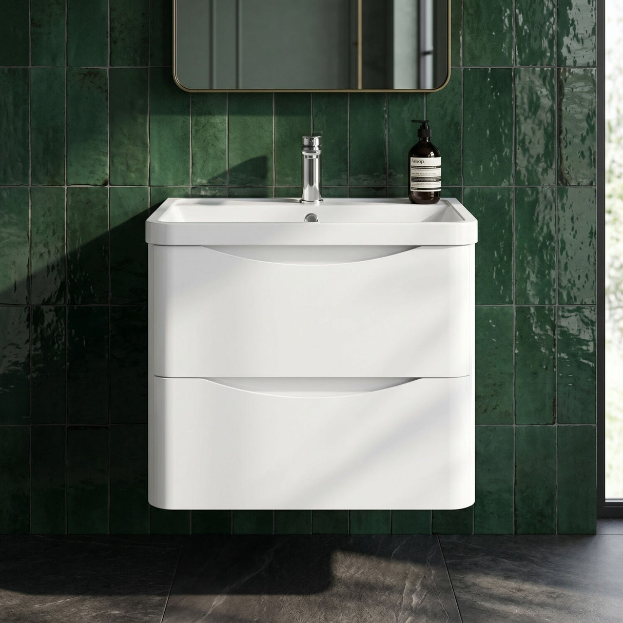 [BFAC102] Dunwood Wall Hung 2 Drawer Vanity Unit with Polymarble Basin, Choice of Size and Colour - Silo