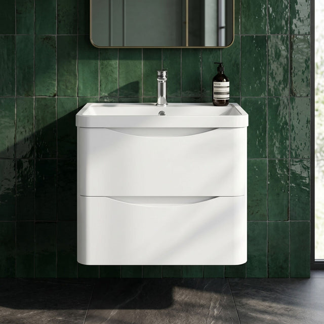 [BFAC102] Dunwood Wall Hung 2 Drawer Vanity Unit with Polymarble Basin, Choice of Size and Colour - Silo
