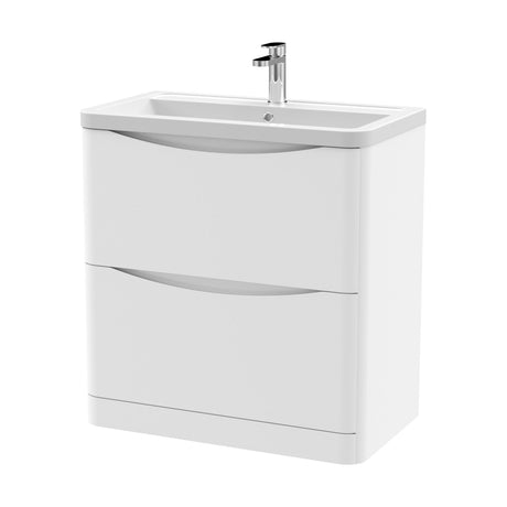 [BFAC103A] Dunwood Contemporary 2 Drawer Floor Standing Vanity Unit with Basin, Satin White, 800mm - Cutout