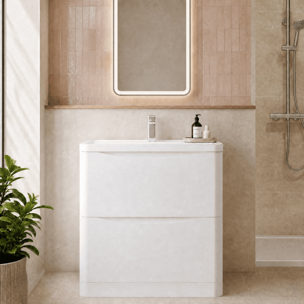[BFAC103A] Dunwood Contemporary 2 Drawer Floor Standing Vanity Basin Unit, Choice of Size and Colour