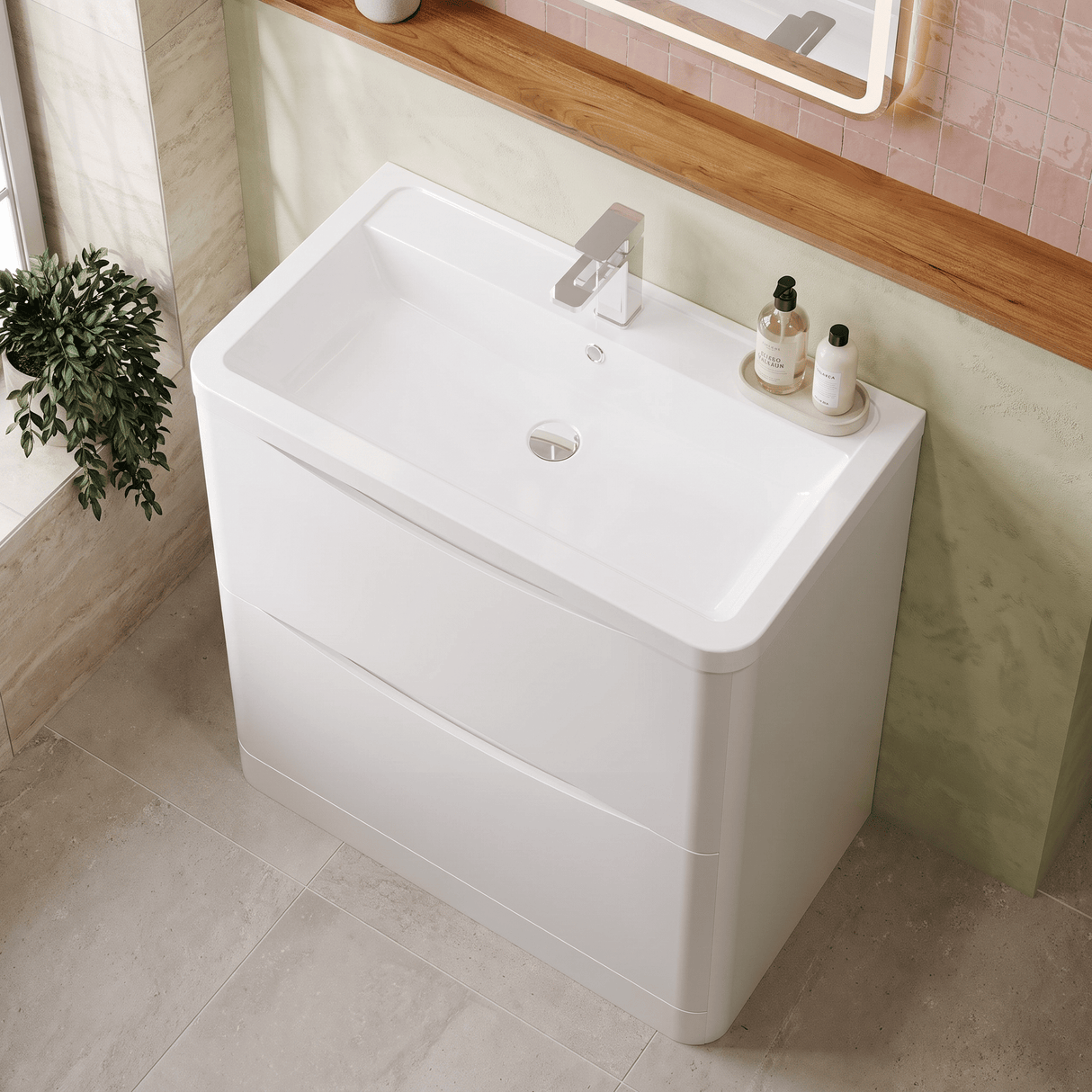 [BFAC103A] Dunwood Contemporary 2 Drawer Floor Standing Vanity Basin Unit, Choice of Size and Colour