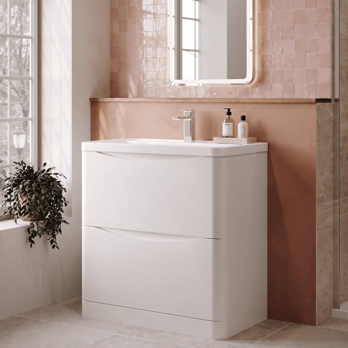 [BFAC103A] Dunwood Contemporary 2 Drawer Floor Standing Vanity Basin Unit, Choice of Size and Colour