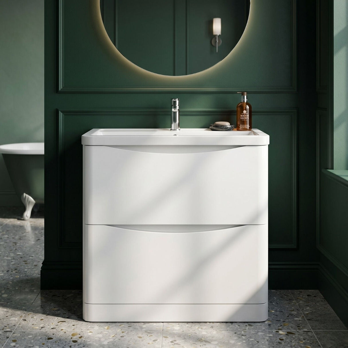 [BFAC103A] Dunwood Contemporary 2 Drawer Floor Standing Vanity Basin Unit, Choice of Size and Colour - Silo