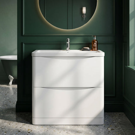 [BFAC103A] Dunwood Contemporary 2 Drawer Floor Standing Vanity Basin Unit, Choice of Size and Colour - Silo