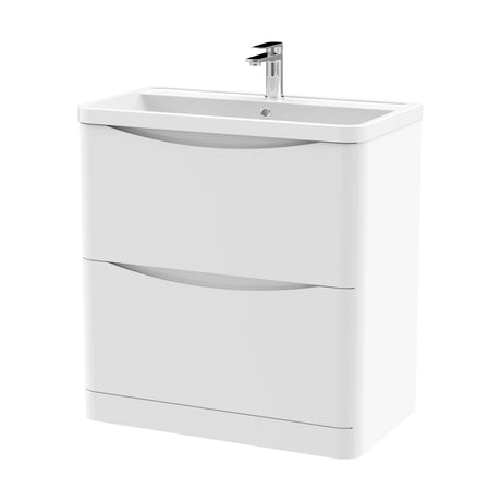 [BFAC103] Balterley Arch Contemporary Bathroom Floor Standing 2 Drawer Vanity & Polymarble Basin, Satin White, 800mm - Cutout