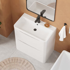 [BFAC103] Balterley Arch Contemporary Bathroom Floor Standing 2 Drawer Vanity & Polymarble Basin, Satin White, 800mm - Lifestyle 2