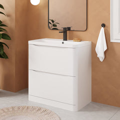 [BFAC103] Dunwood Floor Standing 2 Drawer Vanity Unit with Polymarble Basin, Choice of Size and Colour