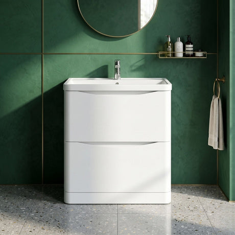 [BFAC103] Dunwood Floor Standing 2 Drawer Vanity Unit with Polymarble Basin, Choice of Size and Colour - Silo