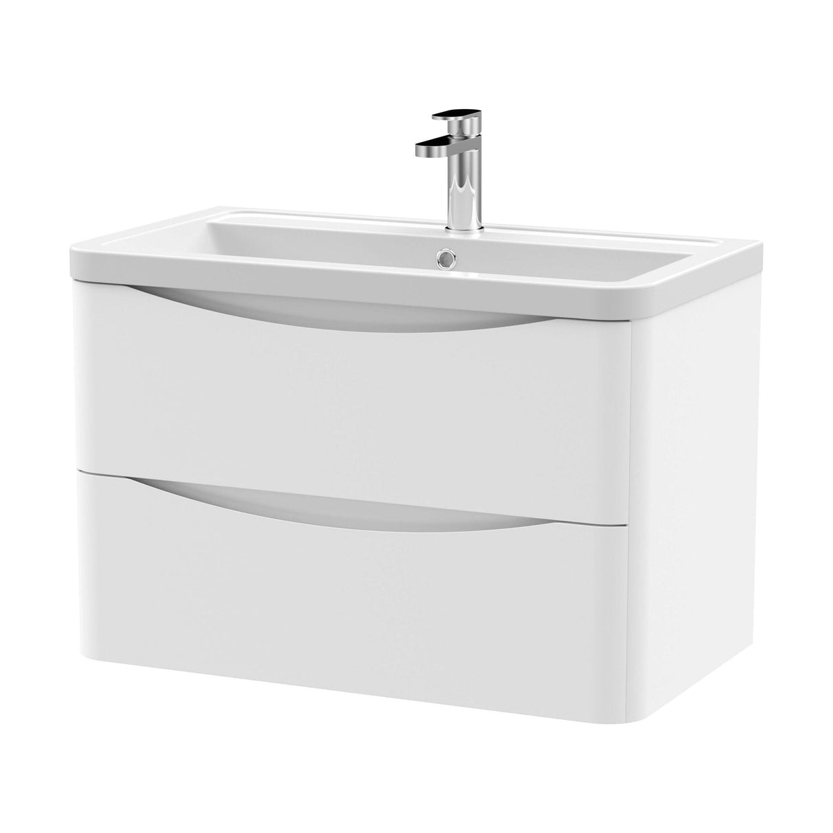 [BFAC104A] Dunwood Contemporary 2 Drawer Wall Hung Vanity Unit with Basin, Satin White, 800mm - Cutout
