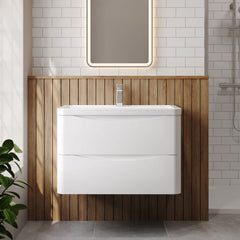 [BFAC104A] Dunwood Contemporary 2 Drawer Wall Hung Vanity Unit with Basin, Choice of Size and Colour