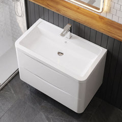 [BFAC104A] Dunwood Contemporary 2 Drawer Wall Hung Vanity Unit with Basin, Choice of Size and Colour