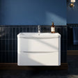 [BFAC104A] Dunwood Contemporary 2 Drawer Wall Hung Vanity Unit with Basin, Satin White, 800mm - Silo