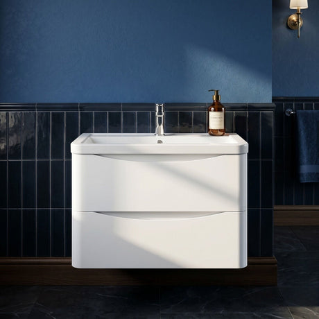 [BFAC104A] Dunwood Contemporary 2 Drawer Wall Hung Vanity Unit with Basin, Choice of Size and Colour - Silo
