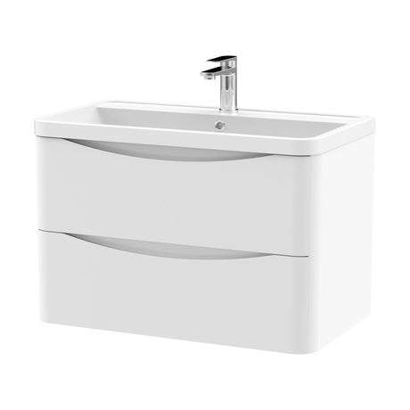 [BFAC104] Balterley Arch Contemporary Bathroom Wall Hung 2 Drawer Vanity & Polymarble Basin, Satin White, 800mm - Cutout