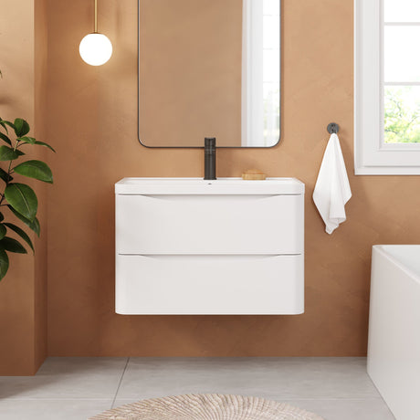 [BFAC104] Balterley Arch Contemporary Bathroom Wall Hung 2 Drawer Vanity & Polymarble Basin, Satin White, 800mm - Lifestyle 1