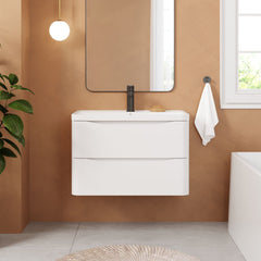 [BFAC104] Dunwood Wall Hung 2 Drawer Vanity Unit with Polymarble Basin, Choice of Size and Colour