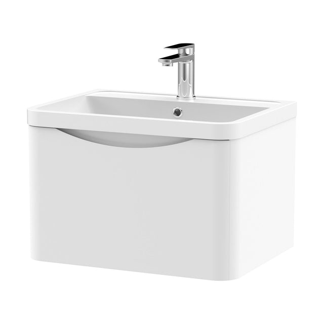 [BFAC105] Balterley Arch Contemporary Bathroom Wall Hung 1 Drawer Vanity & Polymarble Basin, Satin White, 600mm - Cutout