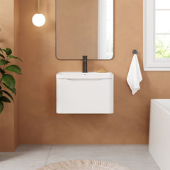 [BFAC105] Balterley Arch Contemporary Bathroom Wall Hung 1 Drawer Vanity & Polymarble Basin, Satin White, 600mm - Lifestyle 1