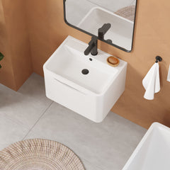 [BFAC105] Balterley Arch Contemporary Bathroom Wall Hung 1 Drawer Vanity & Polymarble Basin, Satin White, 600mm - Lifestyle 2
