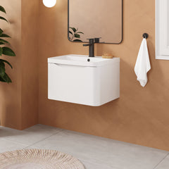 [BFAC105] Balterley Arch Contemporary Bathroom Wall Hung 1 Drawer Vanity & Polymarble Basin, Satin White, 600mm - Lifestyle 3