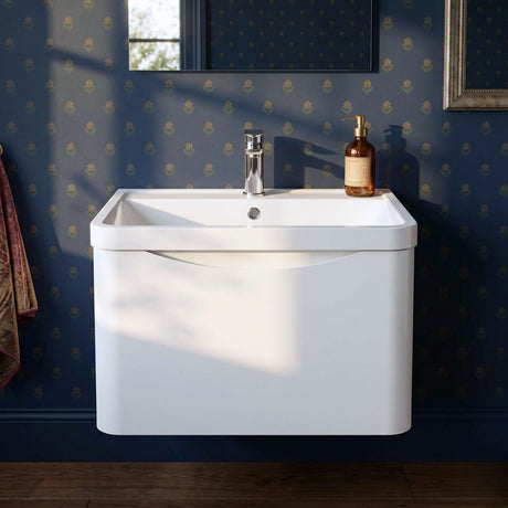 [BFAC105] Dunwood Wall Hung 1 Drawer Vanity Unit with Polymarble Basin, Choice of Size and Colour - Silo