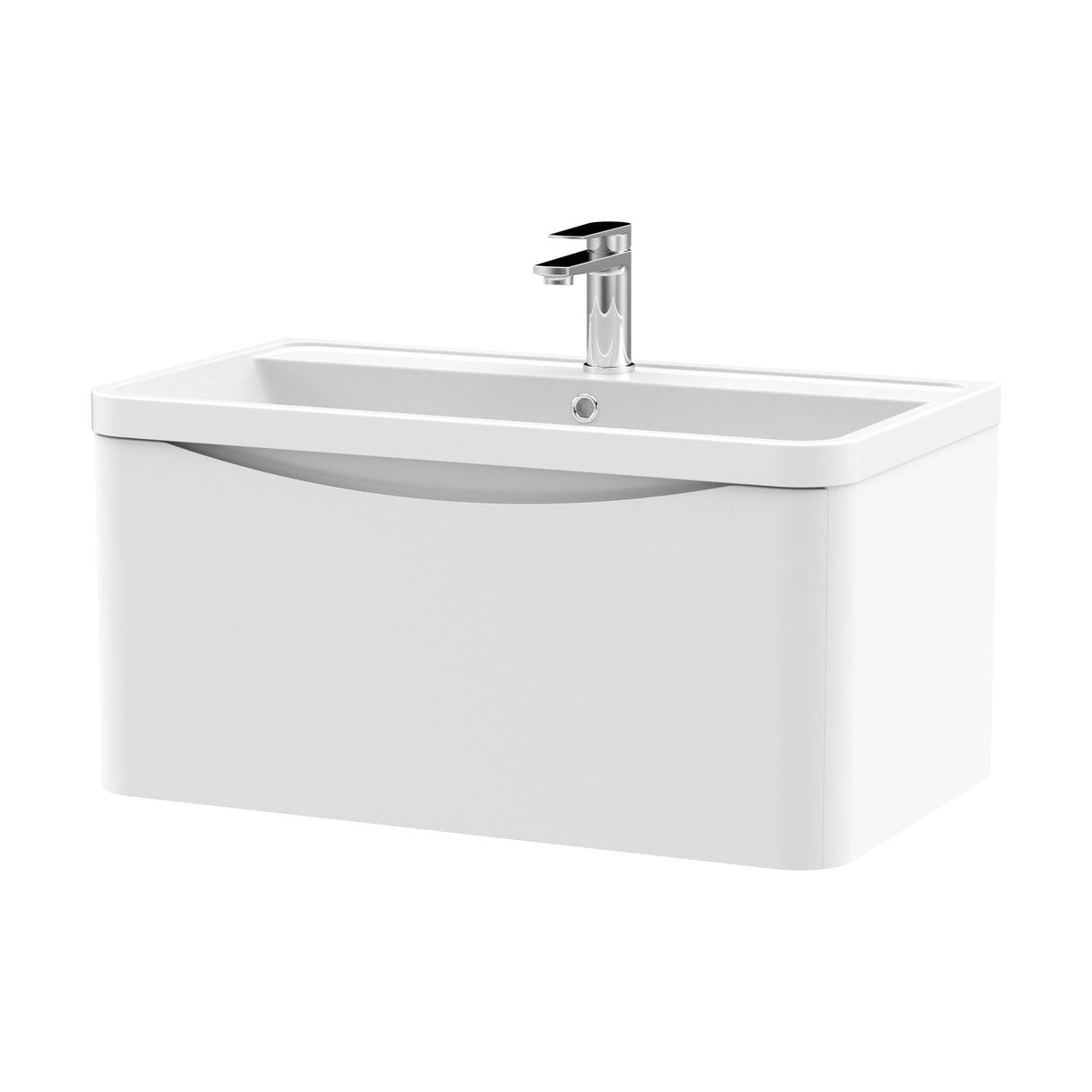 [BFAC106] Balterley Arch Contemporary Bathroom Wall Hung 1 Drawer Vanity & Polymarble Basin, Satin White, 800mm - Cutout