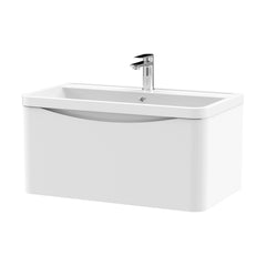 [BFAC106] Balterley Arch Contemporary Bathroom Wall Hung 1 Drawer Vanity & Polymarble Basin, Satin White, 800mm - Cutout