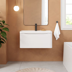 [BFAC106] Balterley Arch Contemporary Bathroom Wall Hung 1 Drawer Vanity & Polymarble Basin, Satin White, 800mm - Lifestyle 1