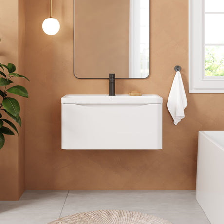 [BFAC106] Balterley Arch Contemporary Bathroom Wall Hung 1 Drawer Vanity & Polymarble Basin, Satin White, 800mm - Lifestyle 1