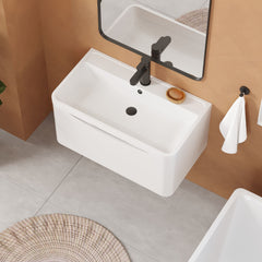 [BFAC106] Balterley Arch Contemporary Bathroom Wall Hung 1 Drawer Vanity & Polymarble Basin, Satin White, 800mm - Lifestyle 2