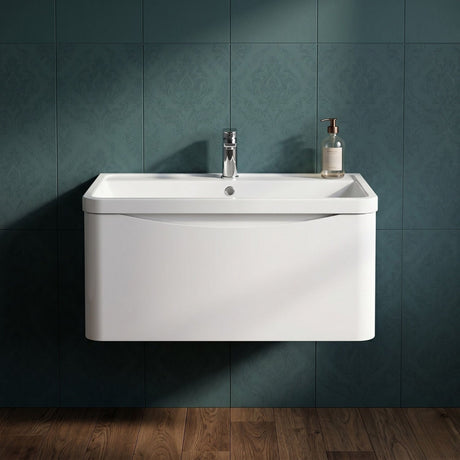 [BFAC106] Dunwood Wall Hung 1 Drawer Vanity Unit with Polymarble Basin, Choice of Size and Colour - Silo