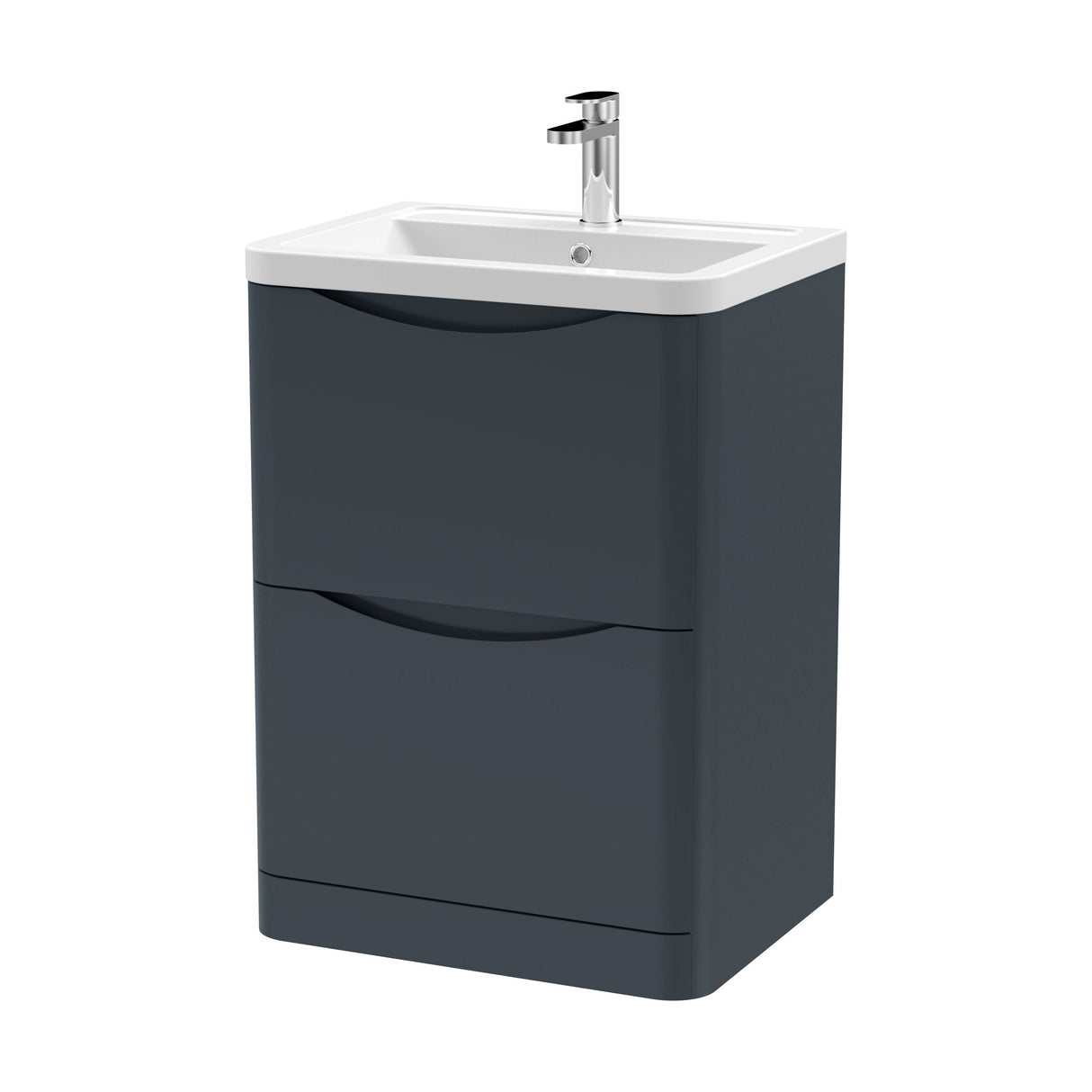 [BFAC1401A] Dunwood Contemporary 2 Drawer Floor Standing Vanity Unit with Basin, Dark Grey, 600mm - Cutout
