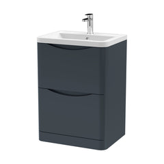 [BFAC1401A] Dunwood Contemporary 2 Drawer Floor Standing Vanity Unit with Basin, Dark Grey, 600mm - Cutout