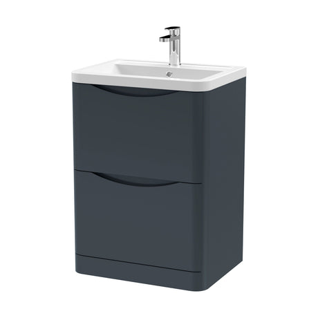 [BFAC1401A] Dunwood Contemporary 2 Drawer Floor Standing Vanity Unit with Basin, Dark Grey, 600mm - Cutout