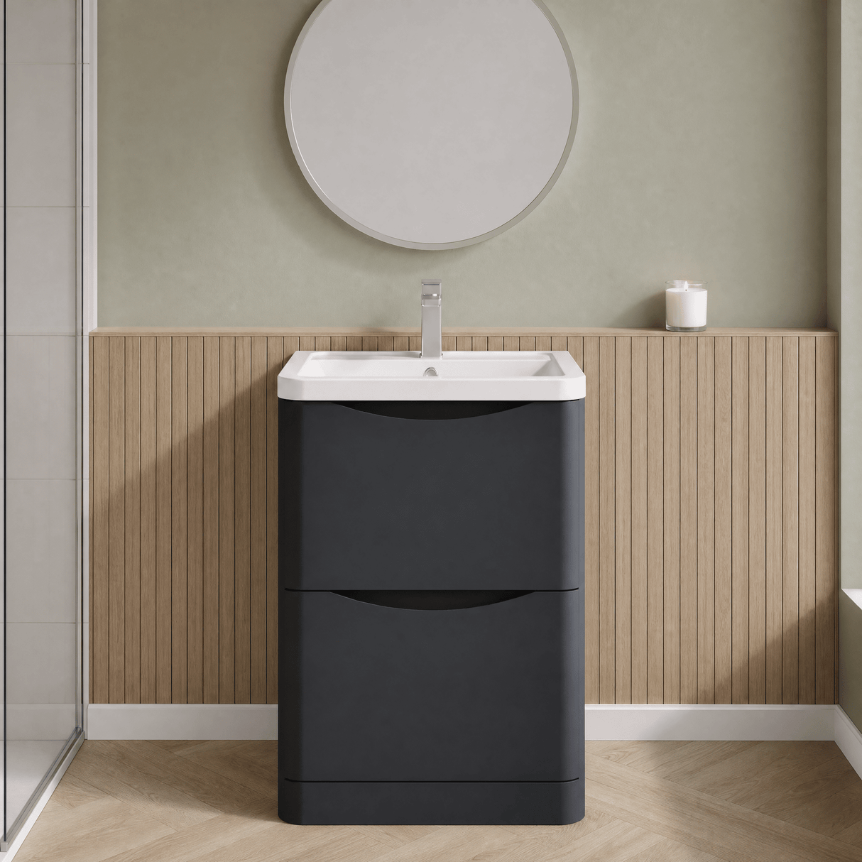 [BFAC1401A] Dunwood Contemporary 2 Drawer Floor Standing Vanity Basin Unit, Choice of Size and Colour
