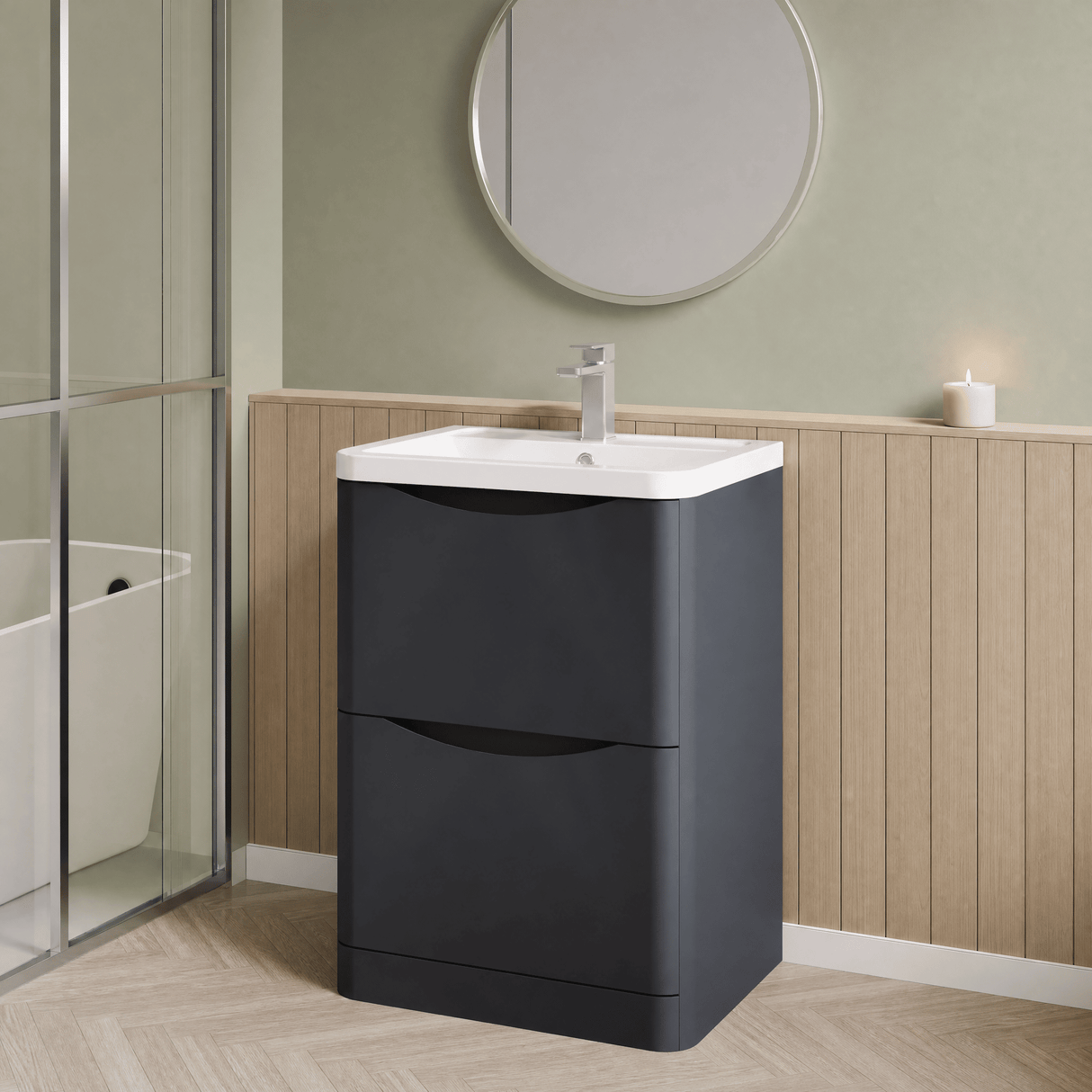 [BFAC1401A] Dunwood Contemporary 2 Drawer Floor Standing Vanity Basin Unit, Choice of Size and Colour