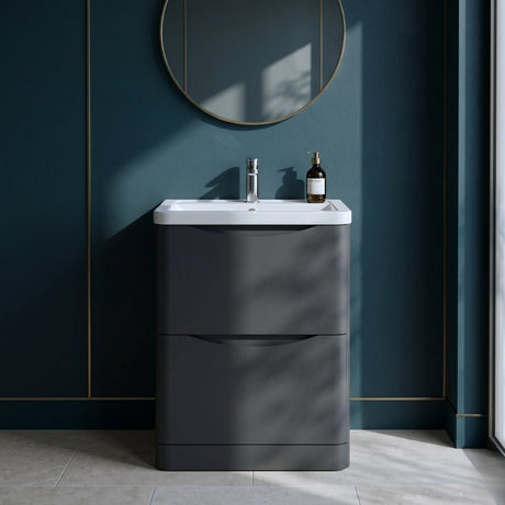 [BFAC1401A] Dunwood Contemporary 2 Drawer Floor Standing Vanity Basin Unit, Choice of Size and Colour - Silo
