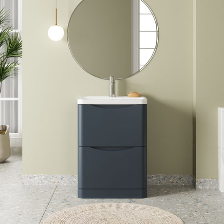 [BFAC1401] Balterley Arch Contemporary Bathroom Floor Standing 2 Drawer Vanity & Polymarble Basin, Dark Grey, 600mm - Lifestyle 1