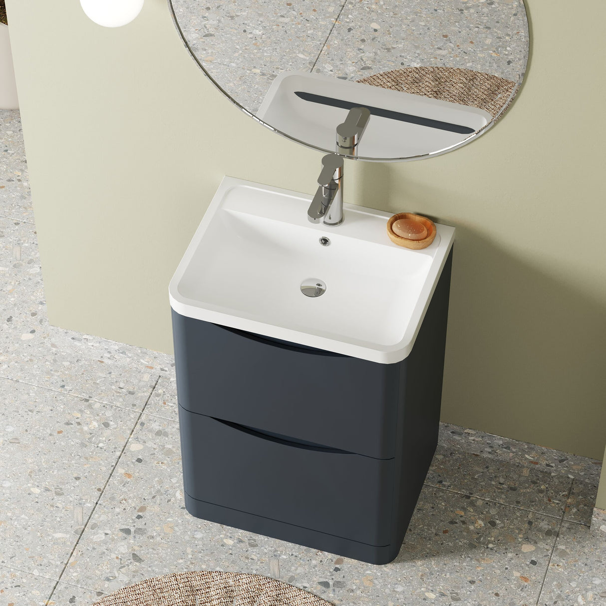 [BFAC1401] Dunwood Floor Standing 2 Drawer Vanity Unit with Polymarble Basin, Choice of Size and Colour