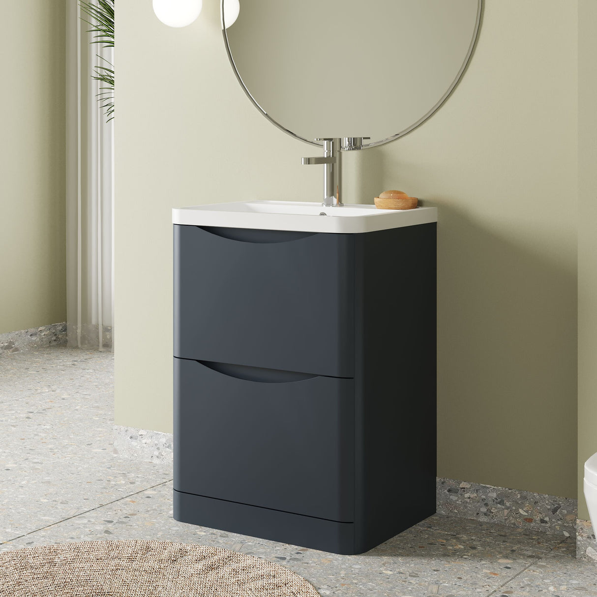 [BFAC1401] Dunwood Floor Standing 2 Drawer Vanity Unit with Polymarble Basin, Choice of Size and Colour
