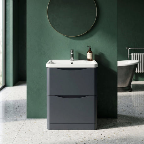 [BFAC1401] Dunwood Floor Standing 2 Drawer Vanity Unit with Polymarble Basin, Choice of Size and Colour - Silo