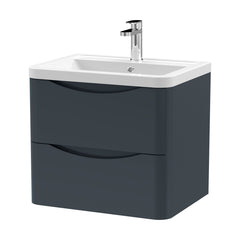 [BFAC1402A] Dunwood Contemporary 2 Drawer Wall Hung Vanity Unit with Basin, Dark Grey, 600mm - Cutout