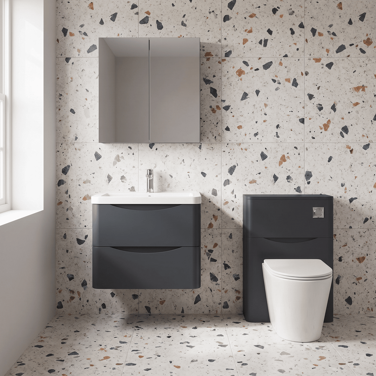 [BFAC1402A] Dunwood Contemporary 2 Drawer Wall Hung Vanity Unit with Basin, Choice of Size and Colour