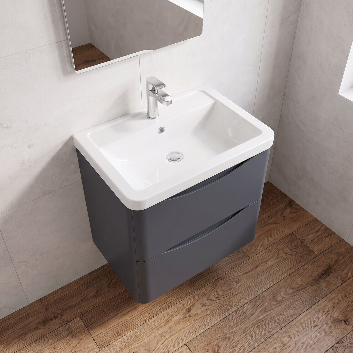 [BFAC1402A] Dunwood Contemporary 2 Drawer Wall Hung Vanity Unit with Basin, Choice of Size and Colour