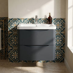 [BFAC1402A] Dunwood Contemporary 2 Drawer Wall Hung Vanity Unit with Basin, Dark Grey, 600mm - Silo