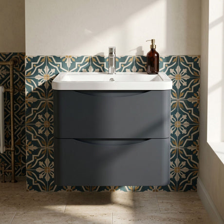 [BFAC1402A] Dunwood Contemporary 2 Drawer Wall Hung Vanity Unit with Basin, Choice of Size and Colour - Silo