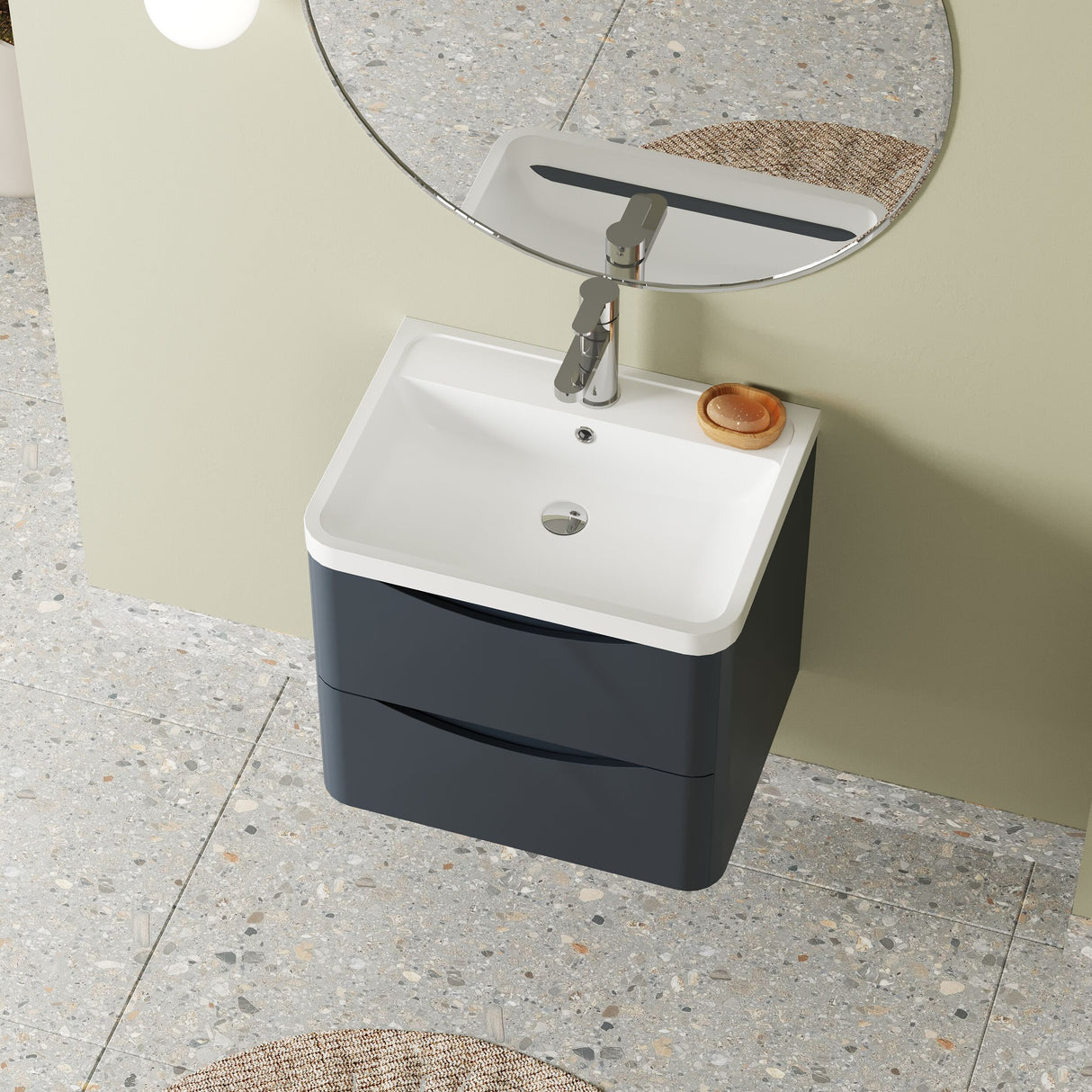 [BFAC1402] Balterley Arch Wall Hung 2 Drawer Bathroom Vanity Unit & Polymarble Basin, Dark Grey, 550mm - Lifestyle 2