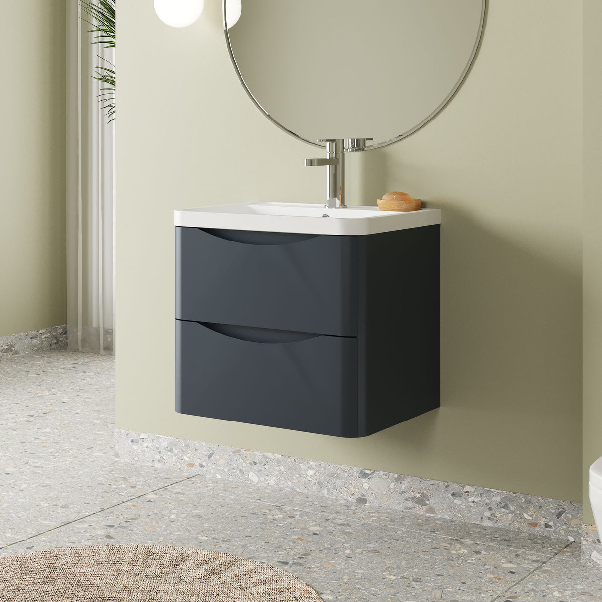 [BFAC1402] Balterley Arch Wall Hung 2 Drawer Bathroom Vanity Unit & Polymarble Basin, Dark Grey, 550mm - Lifestyle 3