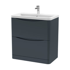 [BFAC1403A] Dunwood Contemporary 2 Drawer Floor Standing Vanity Unit with Basin, Dark Grey, 800mm - Cutout