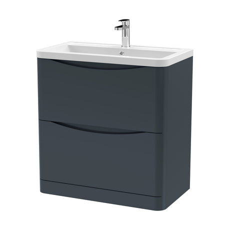 [BFAC1403A] Dunwood Contemporary 2 Drawer Floor Standing Vanity Unit with Basin, Dark Grey, 800mm - Cutout